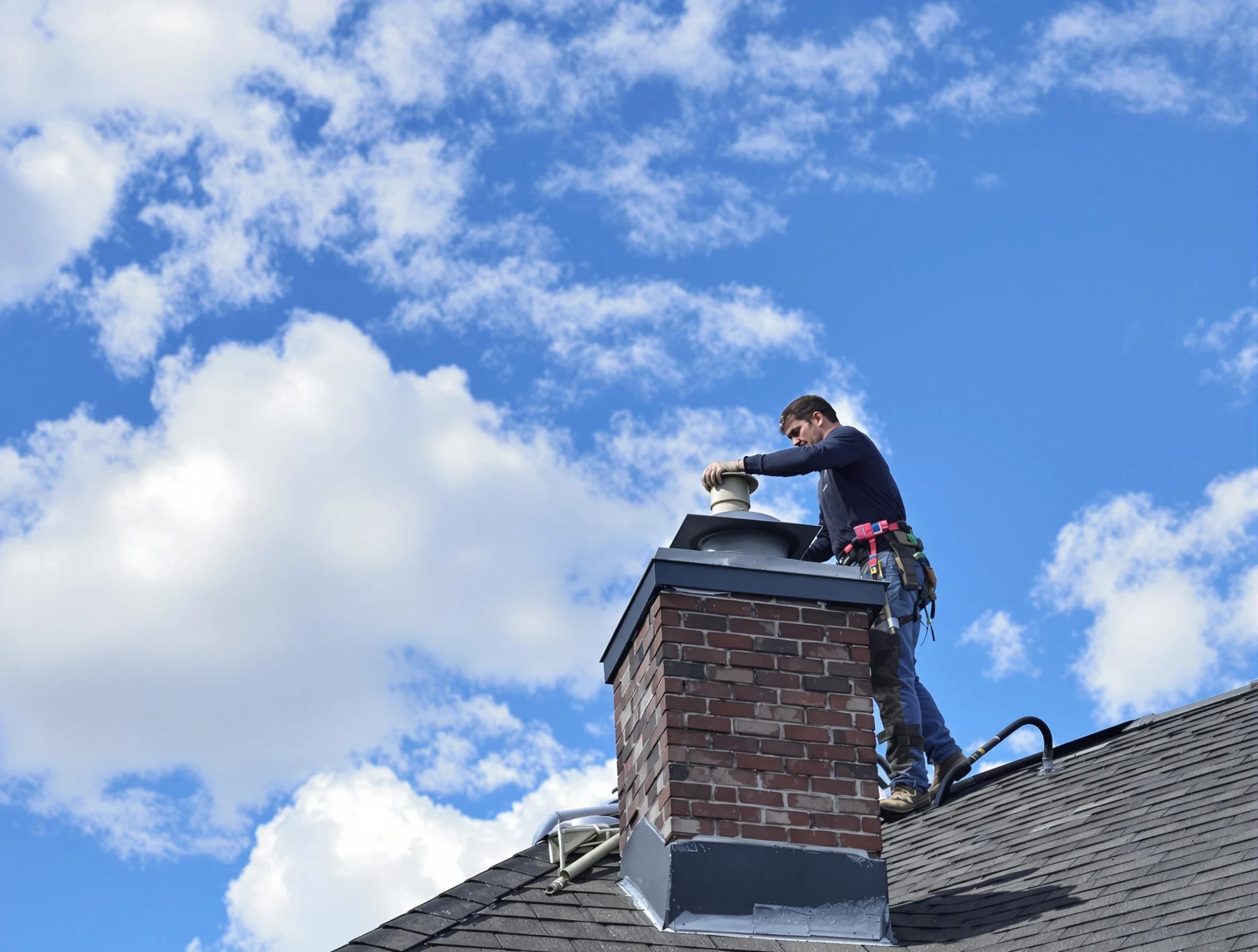 Chelmsford Chimney Sweep installing a sturdy chimney cap in Chelmsford, MA