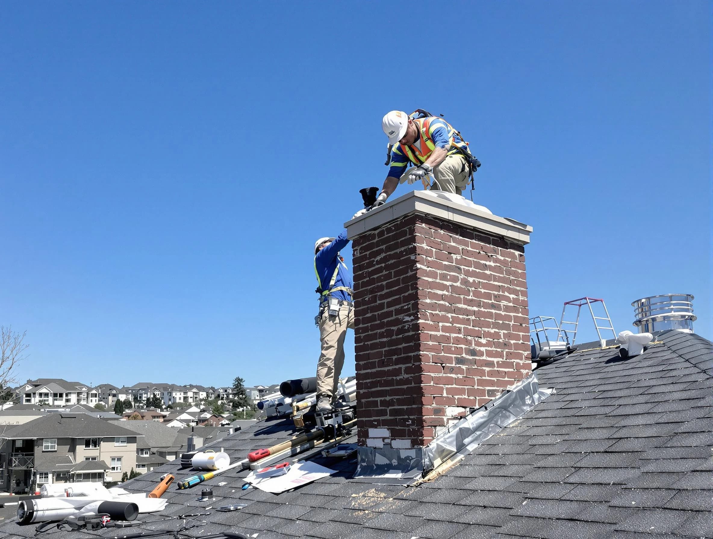 Chelmsford Chimney Sweep repairing a chimney crown in Chelmsford, MA