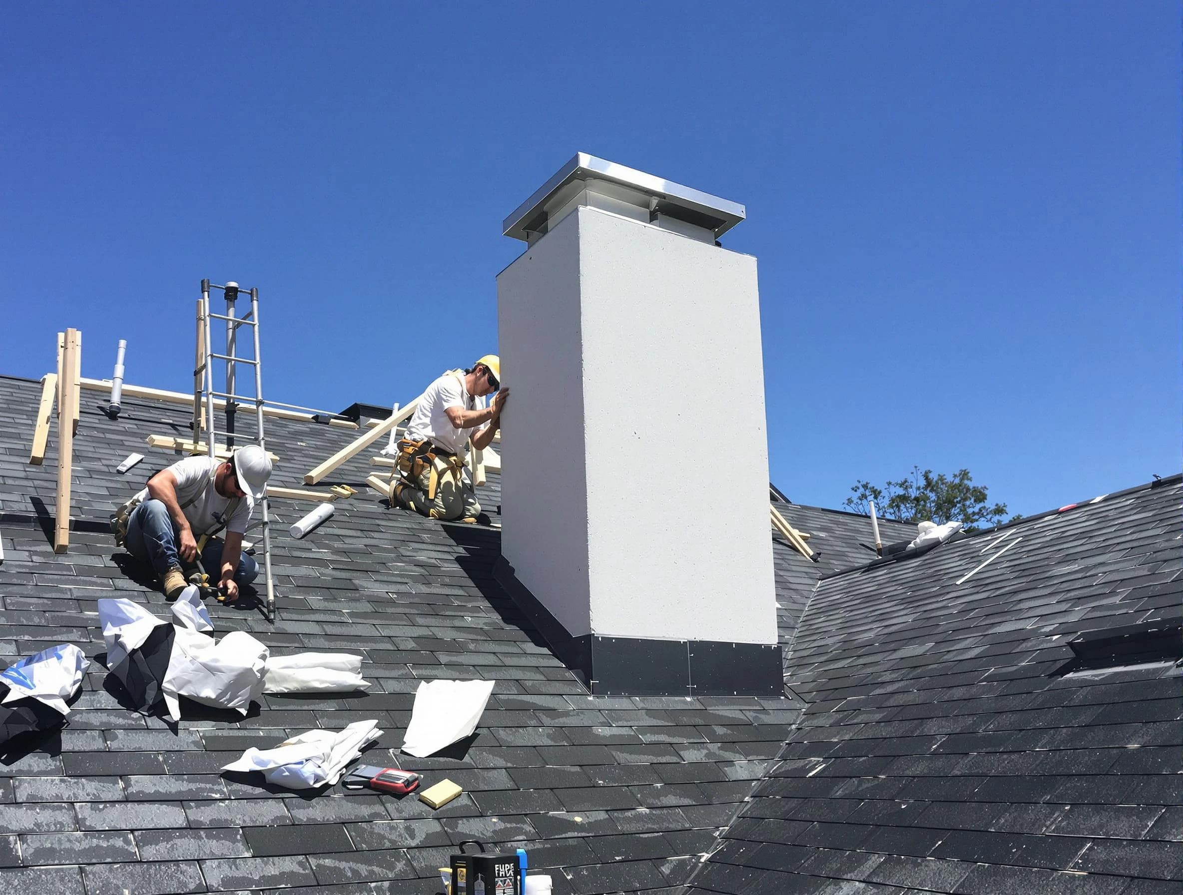 Chelmsford Chimney Sweep crew installing a new chimney in Chelmsford, MA
