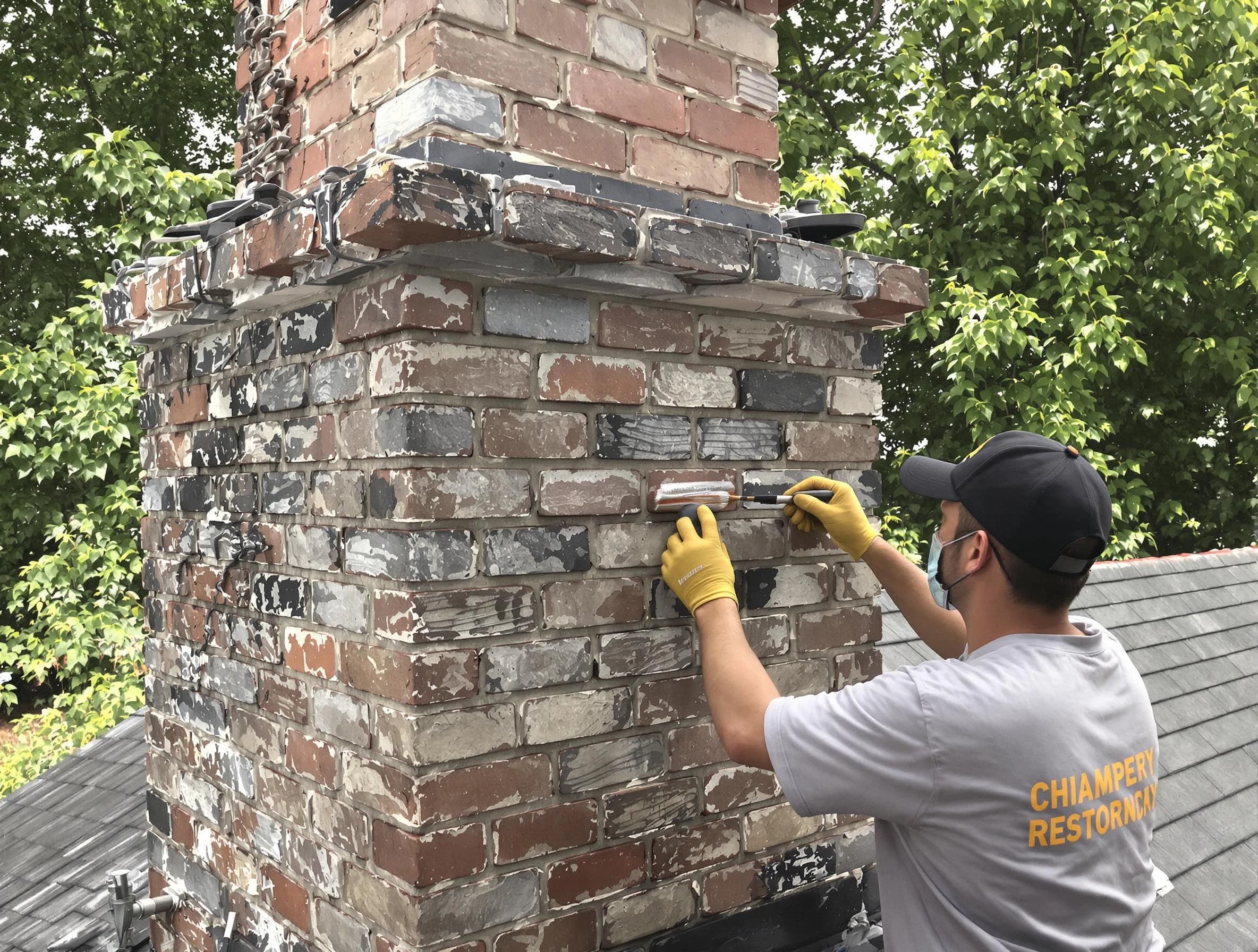 In-progress chimney restoration by Chelmsford Chimney Sweep in Chelmsford, MA