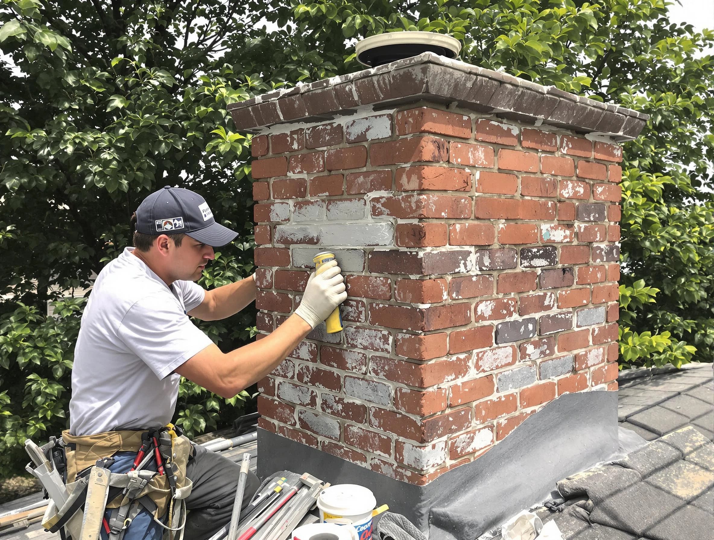 Chelmsford Chimney Sweep restoring an aging chimney in Chelmsford, MA