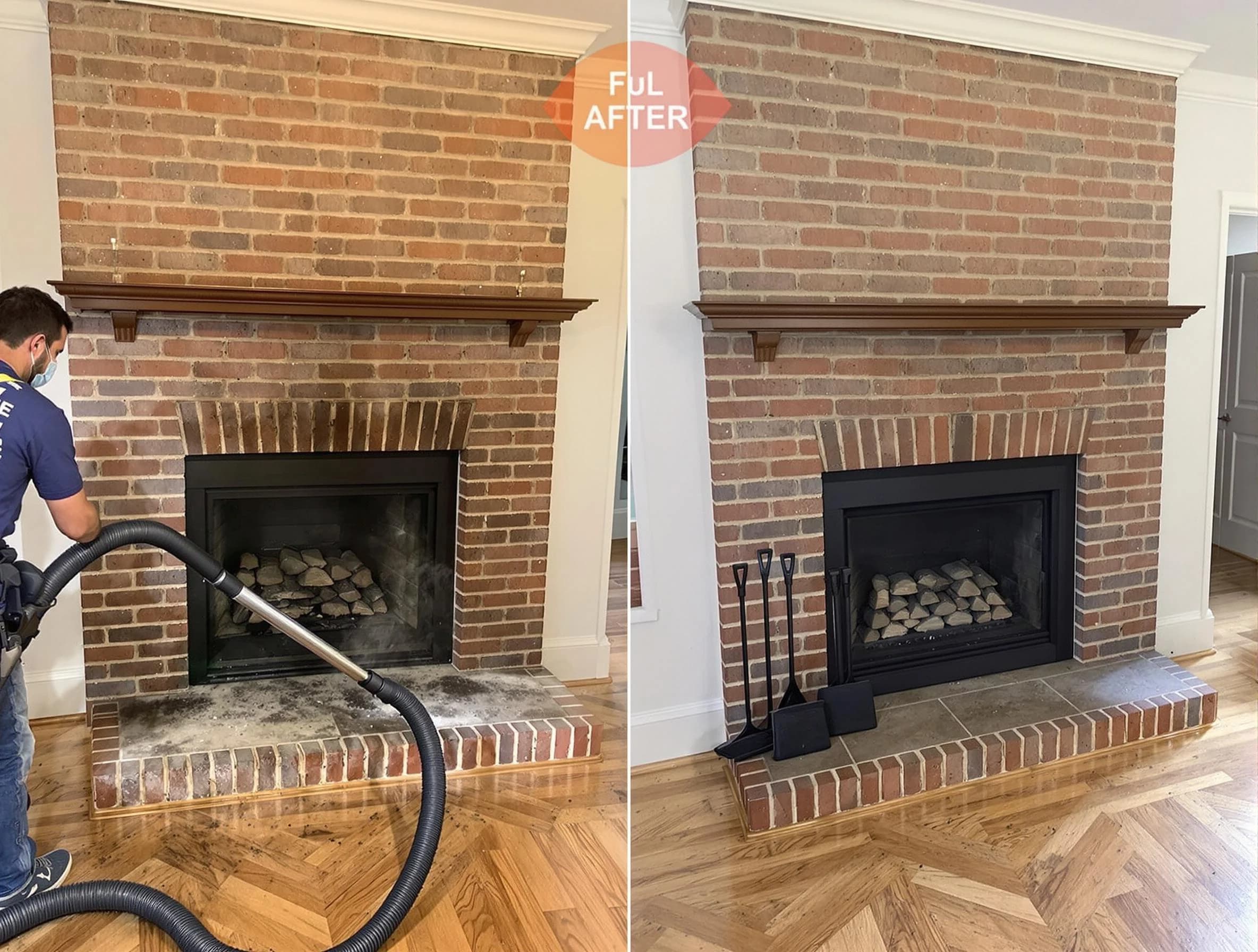 Chelmsford Chimney Sweep carefully sanitizing a fireplace in Chelmsford, MA