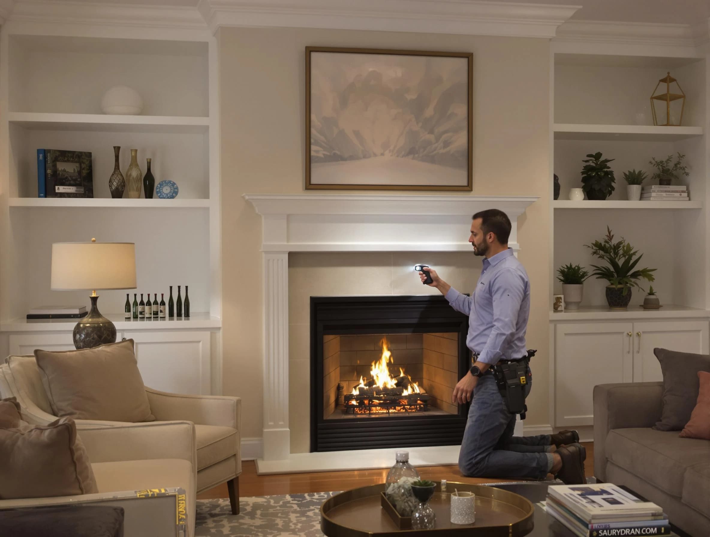 Chelmsford Chimney Sweep conducting a fireplace safety inspection in Chelmsford, MA