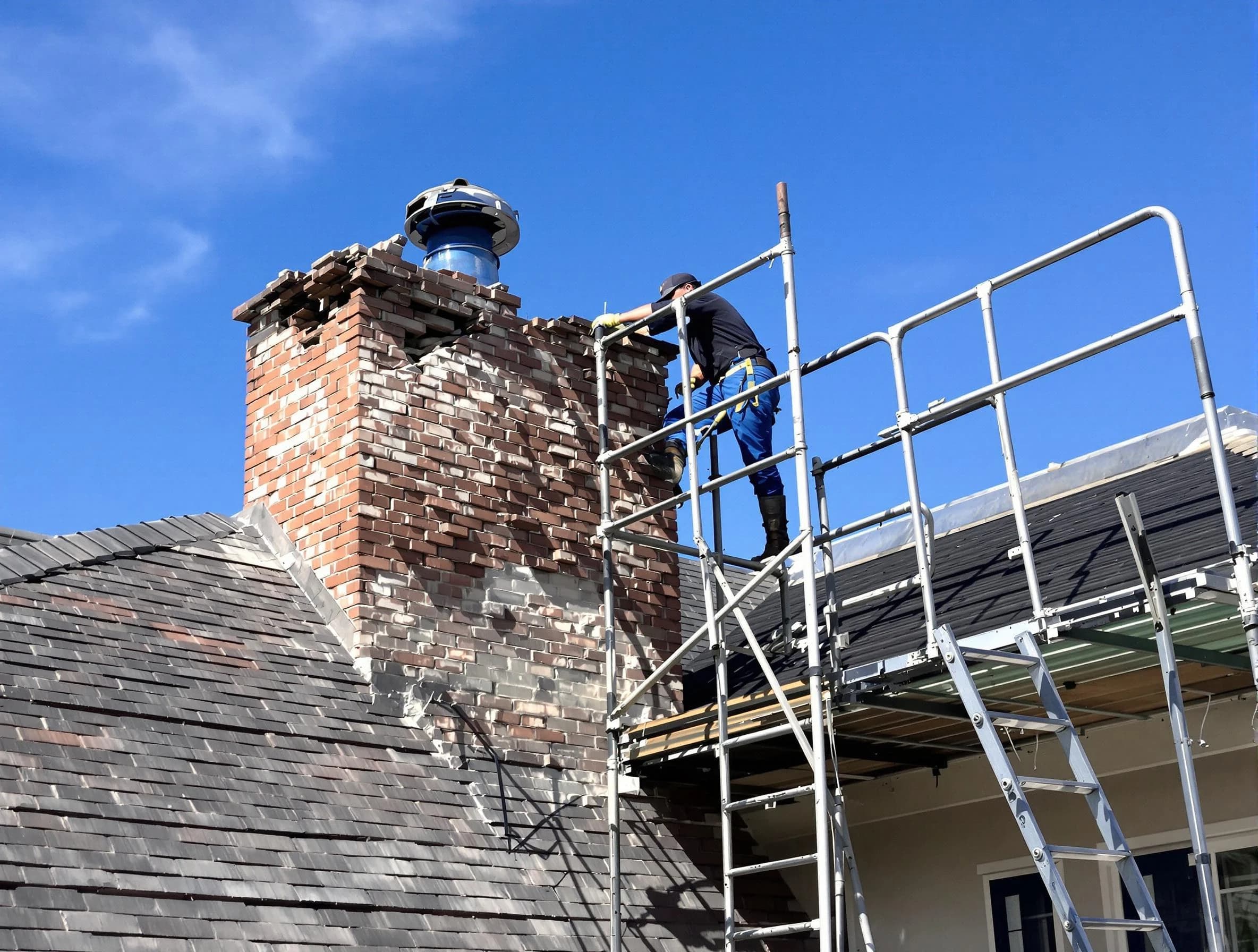 Rebuilding a chimney structure by Chelmsford Chimney Sweep in Chelmsford, MA