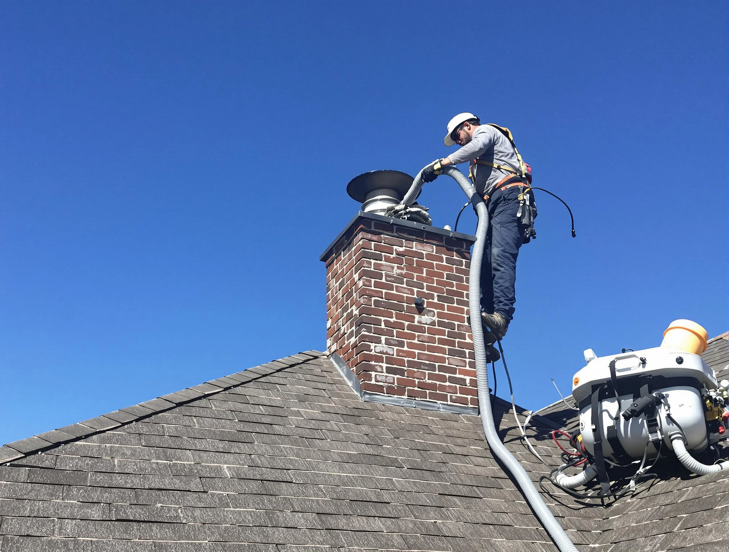 Dedicated Chelmsford Chimney Sweep team member cleaning a chimney in Chelmsford, MA