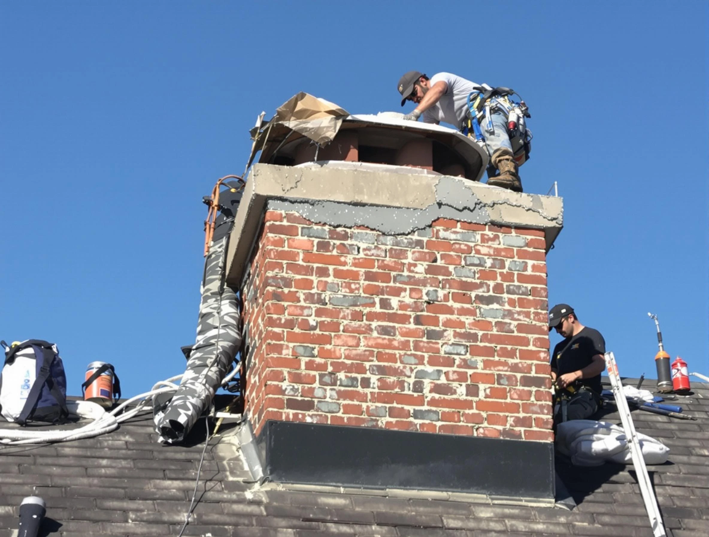 Chelmsford Chimney Sweep installing a custom chimney crown in Chelmsford, MA