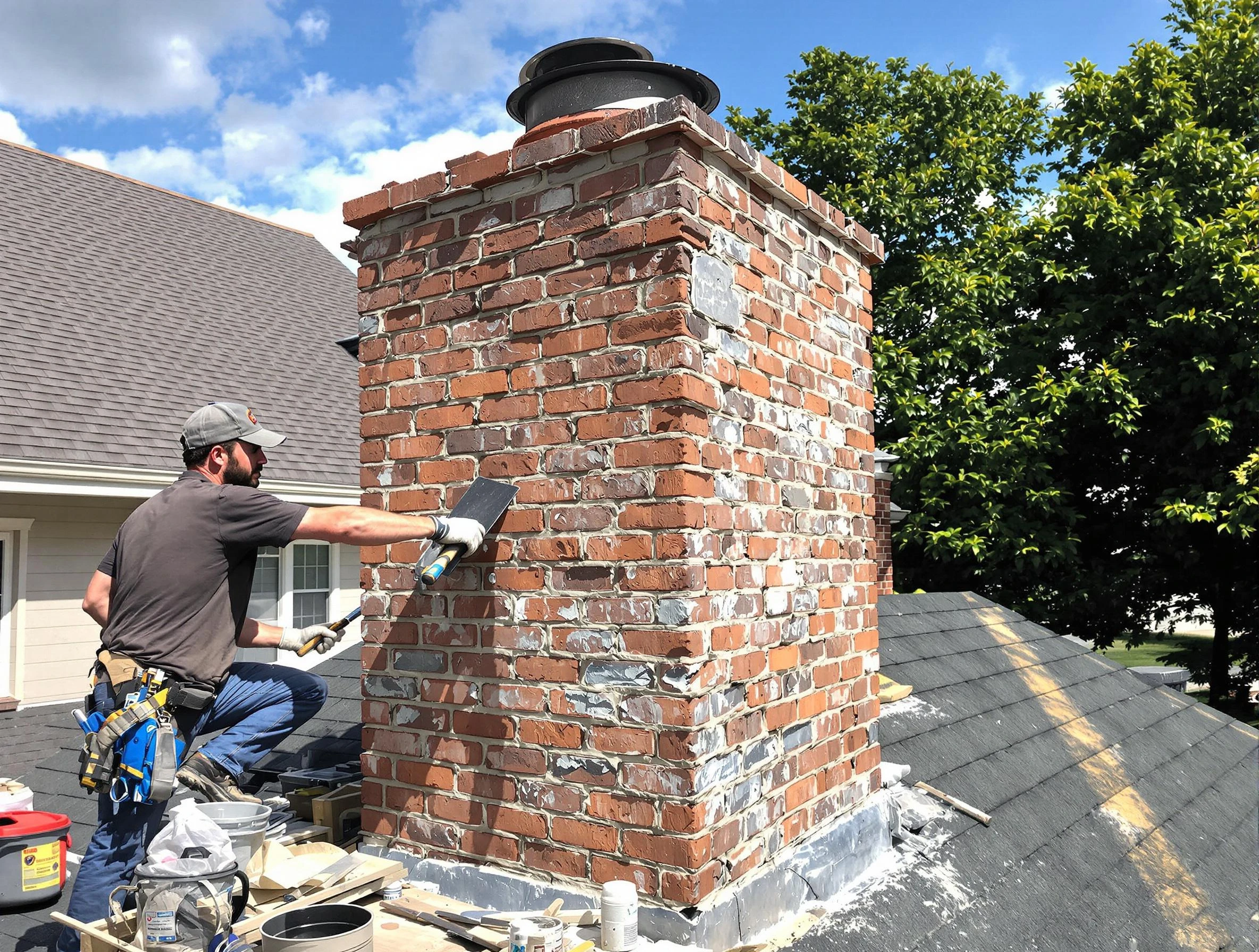 Completed chimney rebuild by Chelmsford Chimney Sweep in Chelmsford, MA