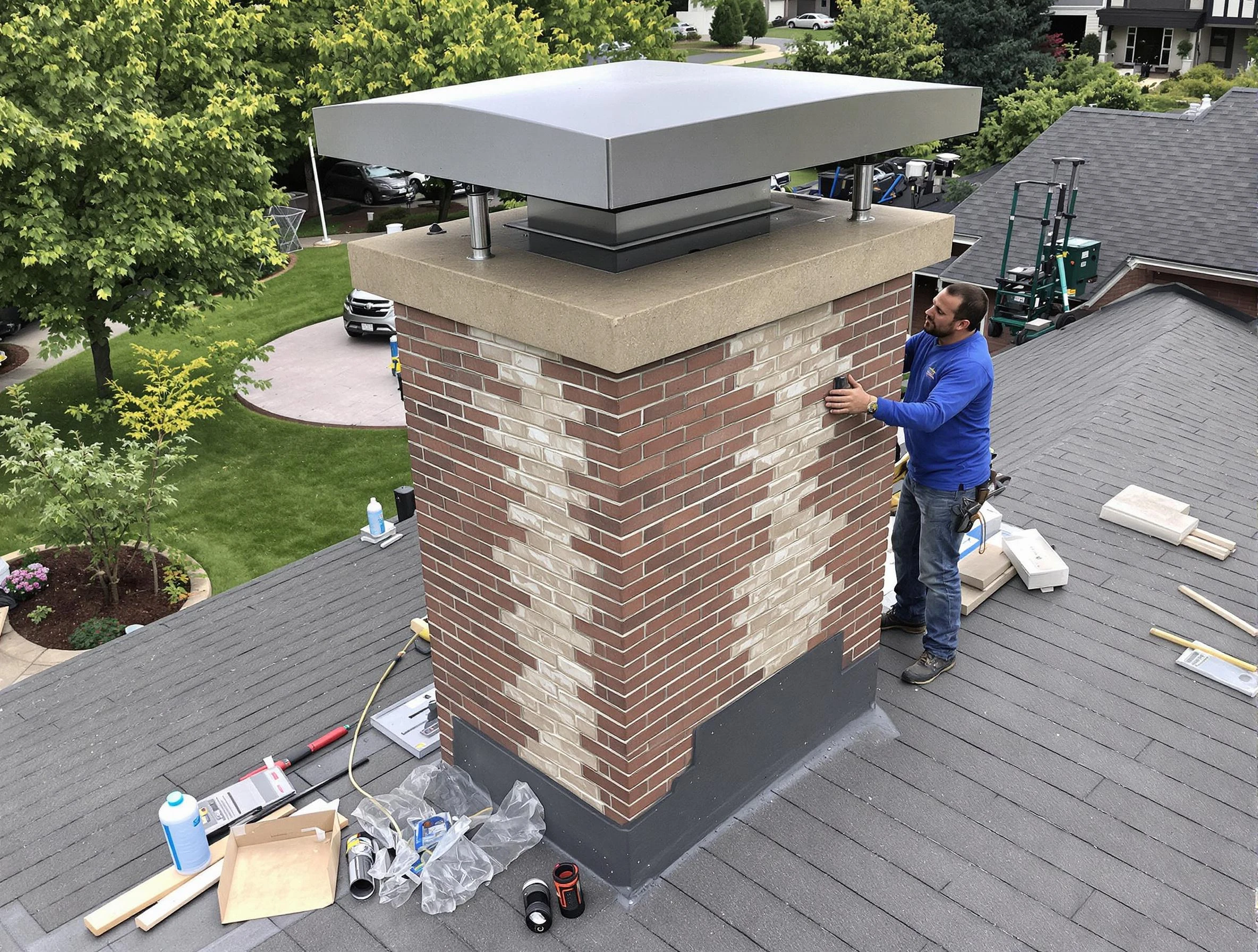 Chelmsford Chimney Sweep team working on a custom chimney remodel in Chelmsford, MA