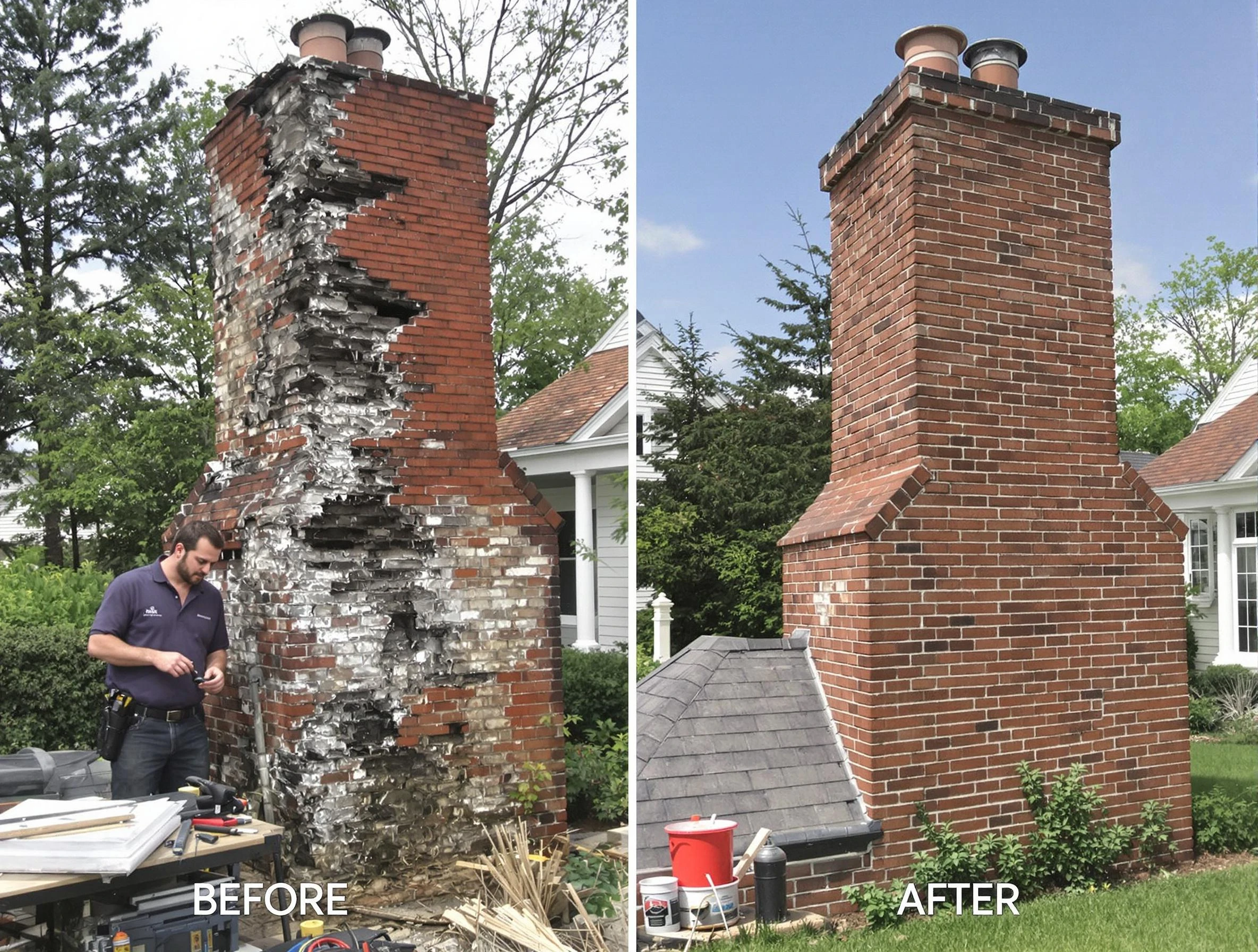 Chelmsford Chimney Sweep performing a full chimney restoration in Chelmsford, MA