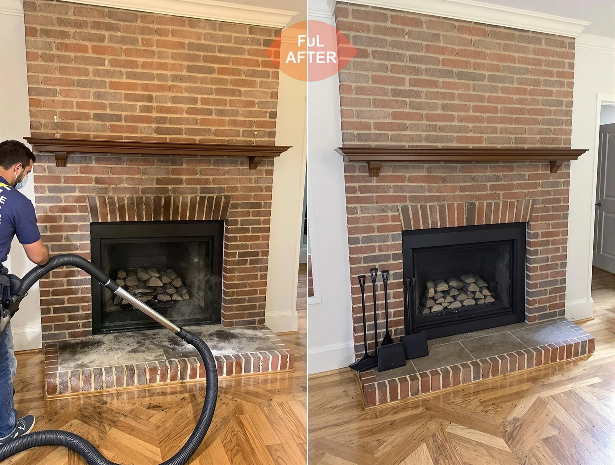 Chelmsford Chimney Sweep carefully sanitizing a fireplace in Chelmsford, MA